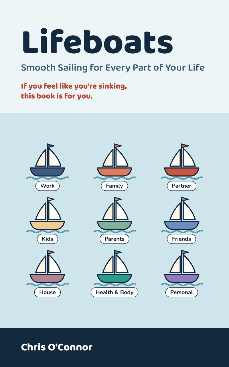 Cover of Lifeboats by Chris O'Connor: nine labelled boats sailing together. If you feel like you're sinking, this book is for you.